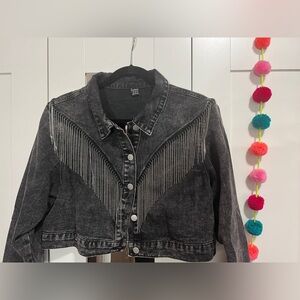 SHEIN BAE Chevron Fringed Denim Jacket